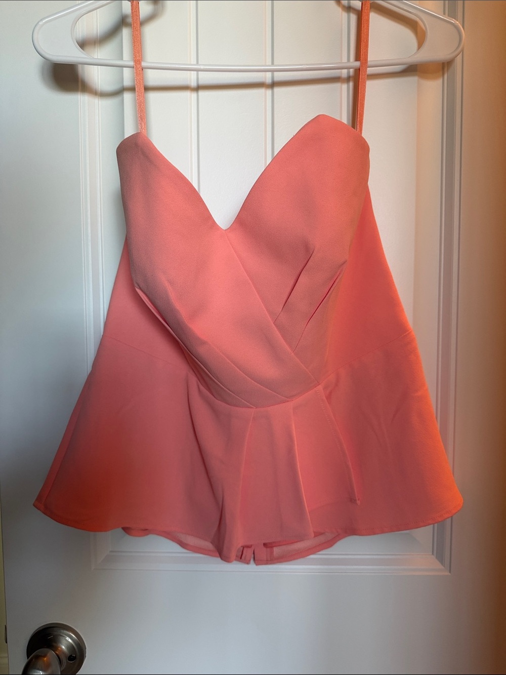 White House Black Market Coral Strapless Peplum Top
